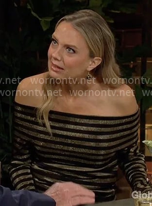 Abby's gold striped off-shoulder top on The Young and the Restless