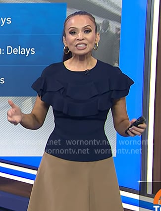 Adelle's navy ruffle top on Today