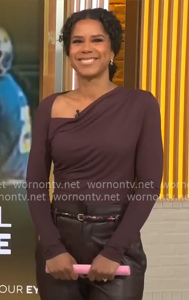 Adriana Diaz's plum asymmetric top on CBS Mornings