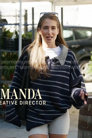 Amanda's navy striped collared sweater on In The City