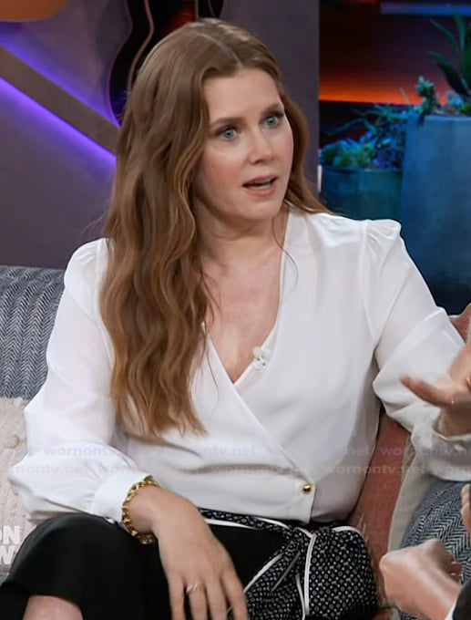 Amy Adams' scarf skirt and wrap top on The Kelly Clarkson Show