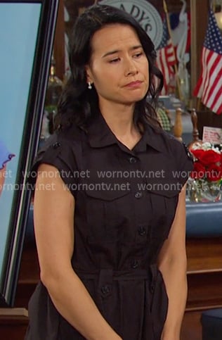 Amy's black short sleeve utility shirtdress on Days of our Lives