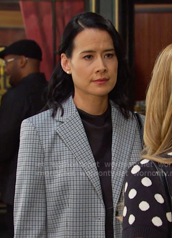 Amy's blue plaid plaid blazer on Days of our Lives