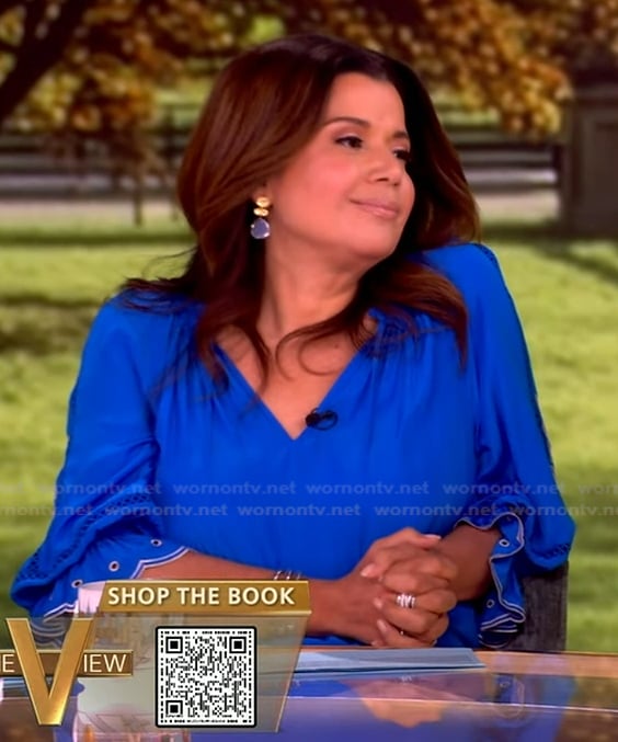 Ana's blue embroidered top on The View