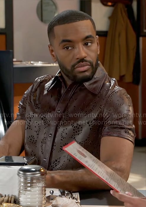 Andre's brown leather shirt with cutouts on Beyond the Gates