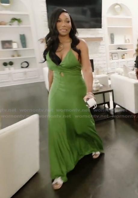 Angela's green twist front maxi dress on The Real Housewives of Atlanta
