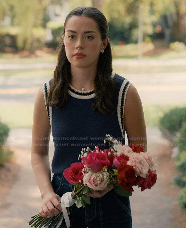 Annie's navy textured top on Sweet Magnolias