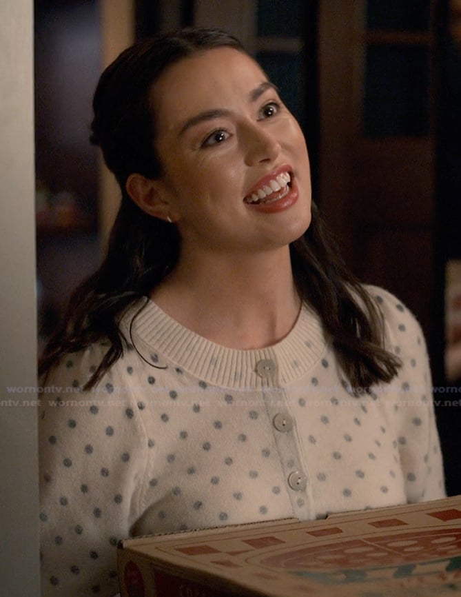 Annie's polka dot short sleeve cardigan on Sweet Magnolias