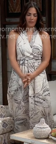 Britt's white leaf print halter neck dress on General Hospital