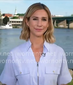 Caitlin Huey Burns' light blue zip shirt on CBS Mornings