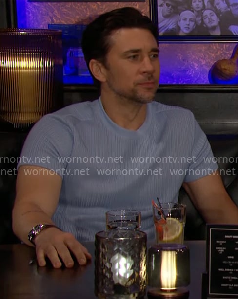 Cane's blue short-sleeve sweater on The Young and the Restless
