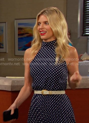 Cat's navy polka dot dress on Days of our Lives