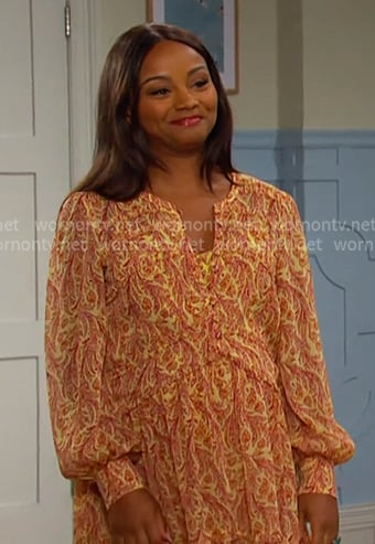 Chanel's orange paisley print mini dress on Days of our Lives