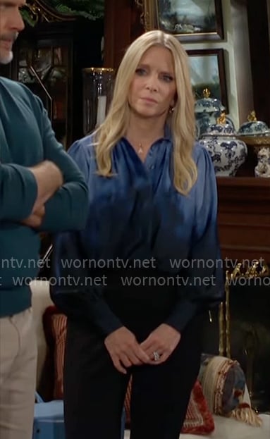 Christine's blue painted ombre blouse on The Young and the Restless
