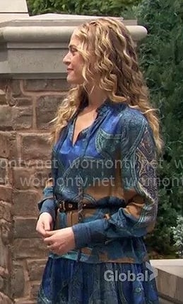 Claire's blue paisley print dress on The Young and the Restless