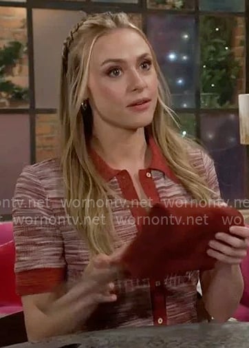 Claire's red marled button front dress on The Young and the Restless