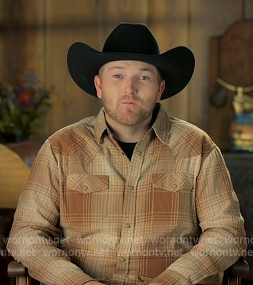 Cole's brown plaid confessional shirt on The McBee Dynasty Real American Cowboys