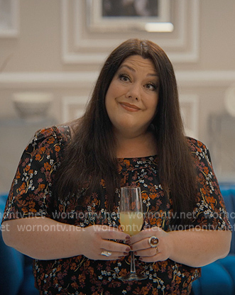 Dana's black floral print square neck top on Sweet Magnolias