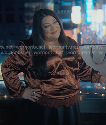 Dana's brown satin wrap top on Sweet Magnolias