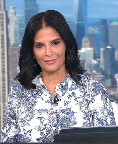 Darlene's white and blue butterfly print blouse on Today