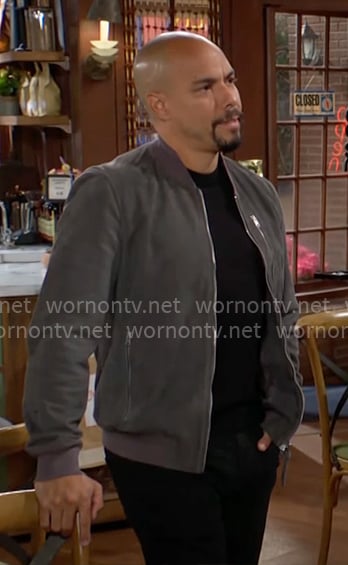Devon's grey suede bomber jacket on The Young and the Restless