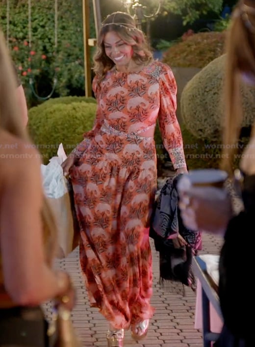 Dolores's red floral cutout dress on The Real Housewives of Rhode Island