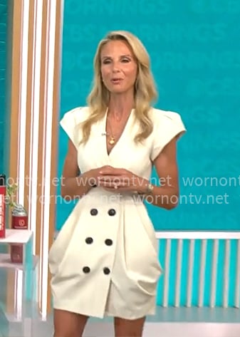 Elisabeth Hasselbeck's white double-breasted dress on CBS Mornings