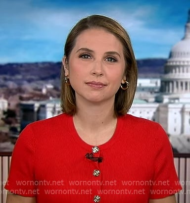 Elisabeth's red ribbed short sleeve cardigan on Good Morning America