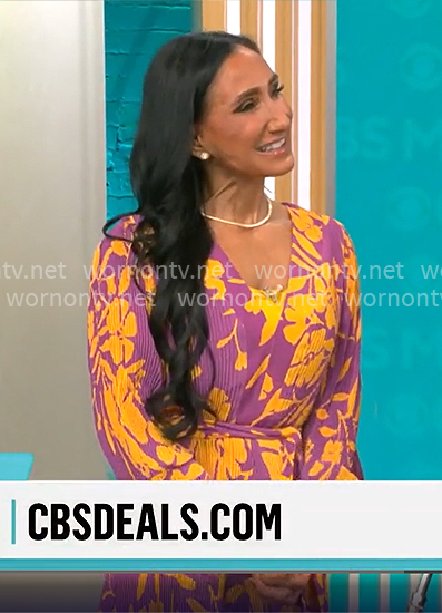 Elizabeth Werner's purple and orange floral dress on CBS Mornings