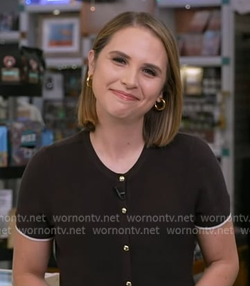 Elizabeth's brown short sleeve cardigan on Good Morning America