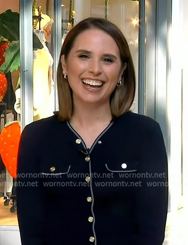 Elizabeth's navy contrast trim cardigan on Good Morning America