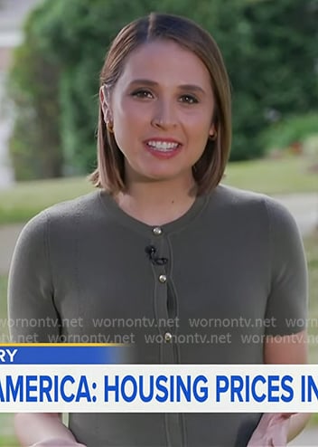 Elizabeth's olive green short sleeve cardigan on Good Morning America