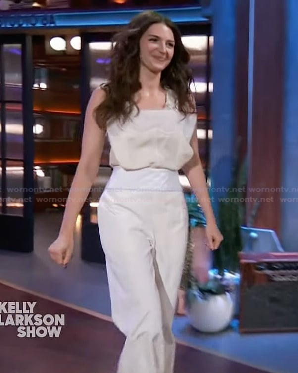 Ella Hunt's white lace trim top and pants on The Kelly Clarkson Show