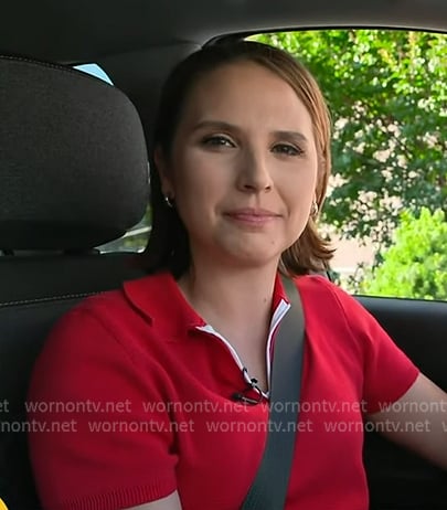 Elzabeth's red quarter zip polo on Good Morning America
