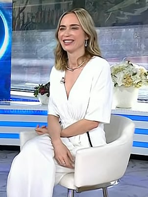 Emily Blunt's white v-neck drawstring waist top on Today