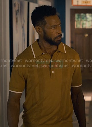 Erik's mustard ribbed polo on Sweet Magnolias