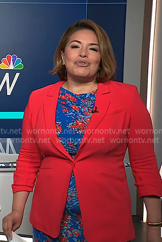 Gilma's blue floral dress and red blazer on NBC News Daily