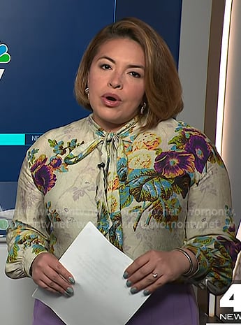 Gilma's moss green floral tie neck blouse on NBC News Daily