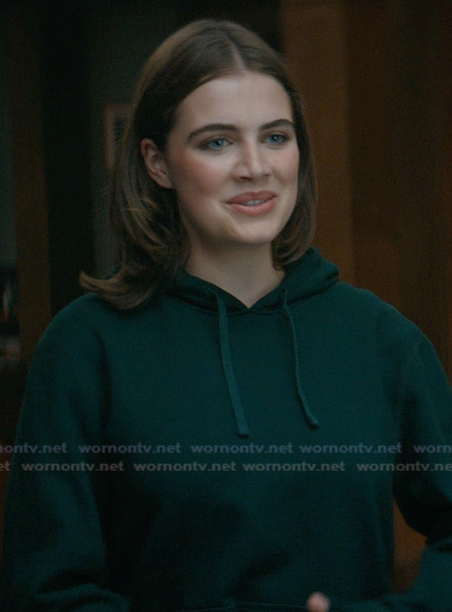 Hannah's teal hoodie on Off Campus