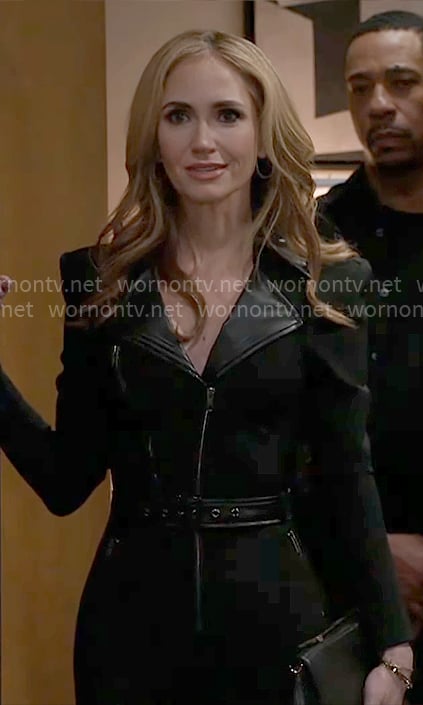 Heather's black moto jumpsuit on Beyond the Gates