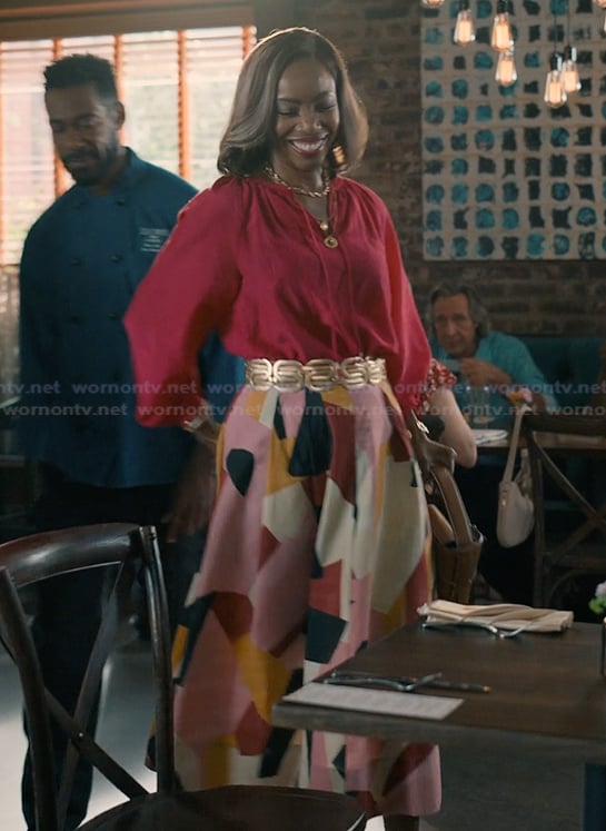 Helen's abstract print skirt on Sweet Magnolias