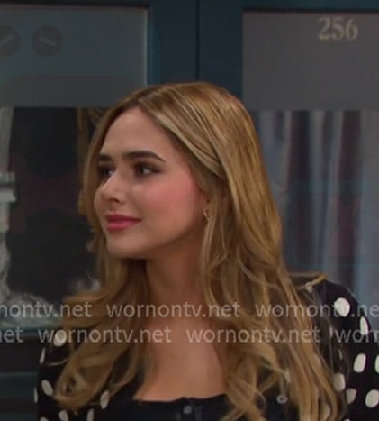Holly's black polka dot short sleeve cardigan on Days of our Lives