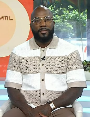 Jeezy's knit stripe short sleeve shirt on Today
