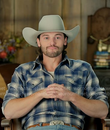 Jesse's blue plaid confessional western shirt on The McBee Dynasty Real American Cowboys