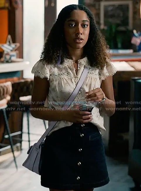 Jessica's floral lace inset top on Sweet Magnolias