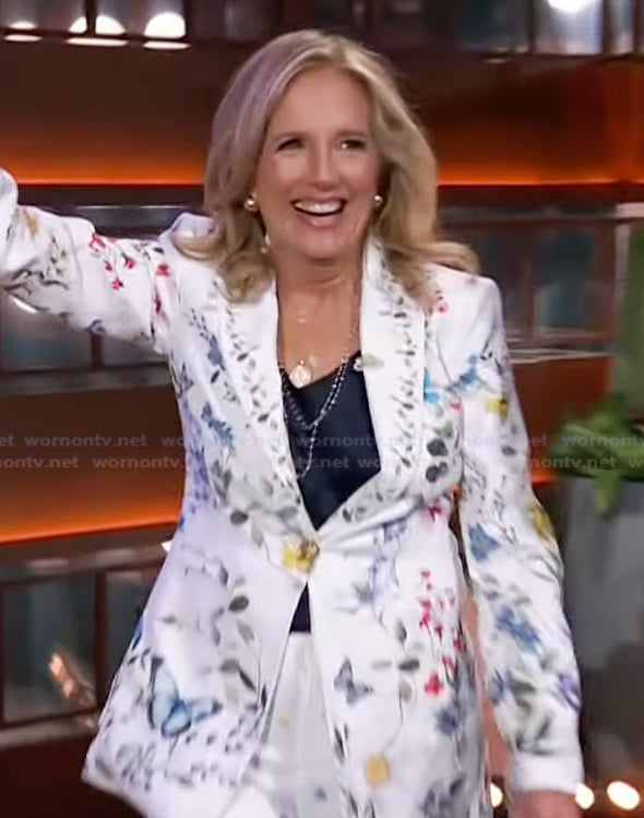 Jill Biden's white floral blazer and pants on The Kelly Clarkson Show