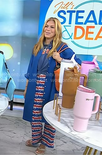 Jill's blue long shirt and striped pants on Today