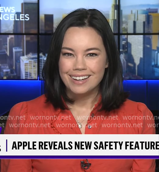 Jo Ling Kent's red button front top on CBS Mornings