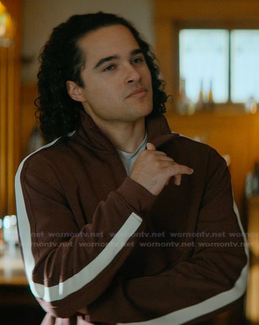 John's burgundy sleeve stripe jacket on Off Campus