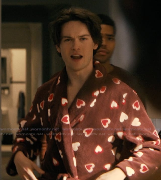 Josh's heart graphic fleece robe on Not Suitable For Work